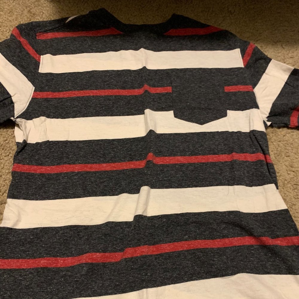 Red, Black, and White Striped Kids T-Shirt Size 16